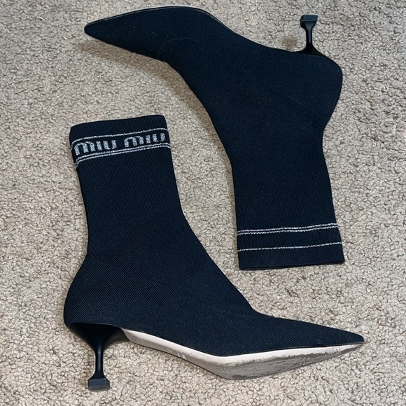 Miu Miu Black Sock Boots Pointed Toe Bootie Black Nero Cromo 37 / 7 - Picture 3 of 13